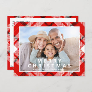 Carte Postale Joyeux Noël Elégant Rouge Plaid Photo Holiday