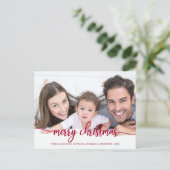 Carte Postale Joyeux Noël Élégant Rouge Script Photo Holiday (Debout devant)