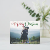 Carte Postale Joyeux Noël Élégant Rouge Vert Script Photo (Debout devant)