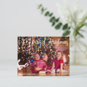 Carte Postale Joyeux Noël Élégant Script blanc superposition pho (Debout devant)