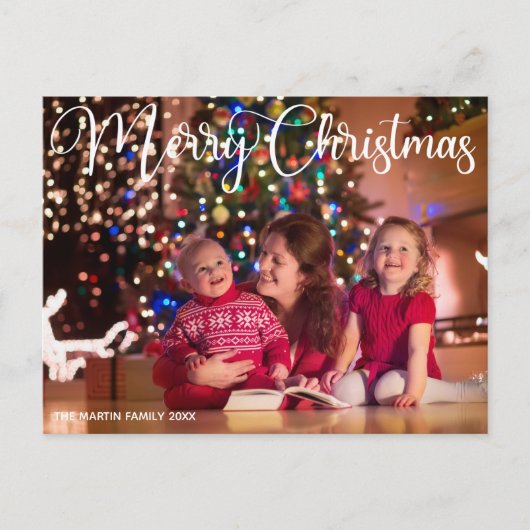 Carte Postale Joyeux Noël Élégant Script blanc superposition pho (Devant)