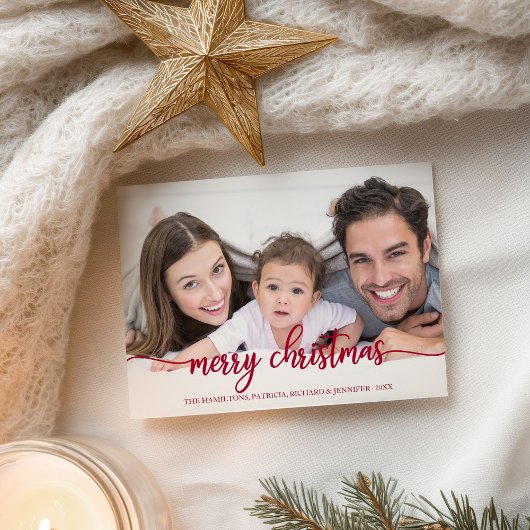 Carte Postale Joyeux Noël Élégant Script Photo Fêtes