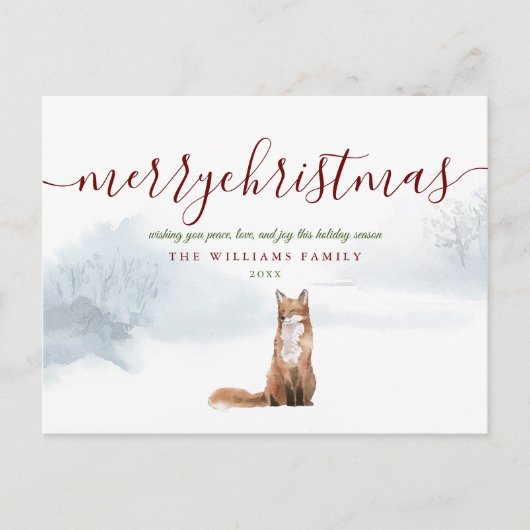 Carte Postale Joyeux Noël Élégant Script Winter Fox (Devant)