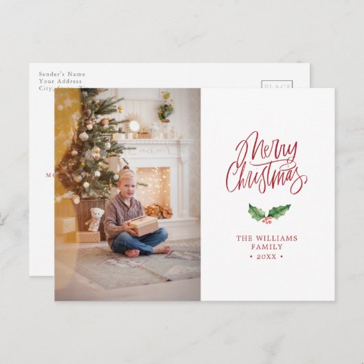 Carte Postale Joyeux Noël Élégant Simple Photo Fêtes (Devant / Derrière)