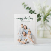 Carte Postale Joyeux Noël Élégant Vert Script Photo Unique (Debout devant)