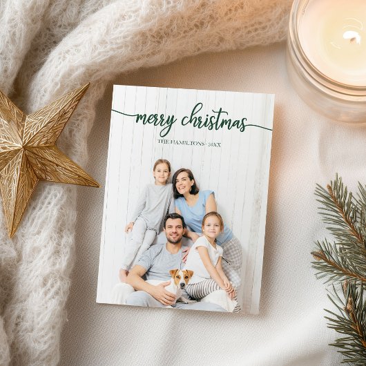 Carte Postale Joyeux Noël Élégant Vert Script Photo Unique