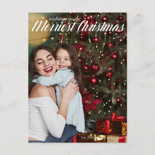 Carte Postale Joyeux Noël Elegant White Script Photo (Devant)