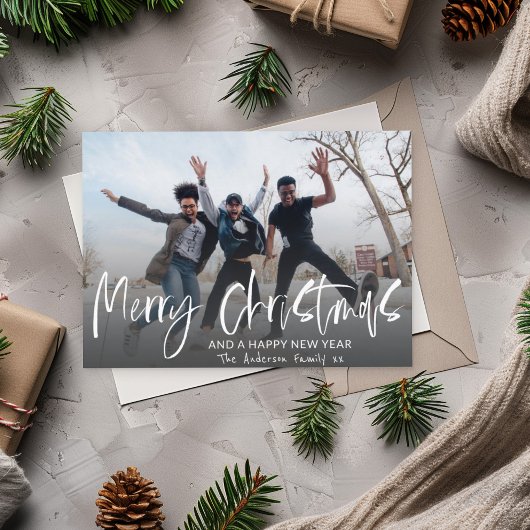 Carte Postale Joyeux Noël Élégante Calligraphie 1 Photo Vacances