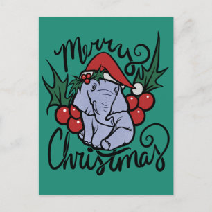 Carte Postale Joyeux Noël Elephant mignon Santa Hat