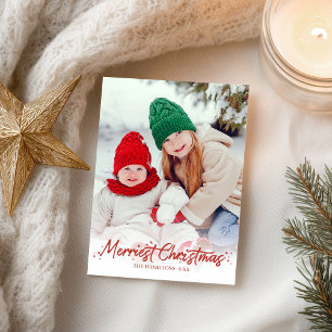 Carte Postale Joyeux Noël en calligraphie avec paillettes rouges