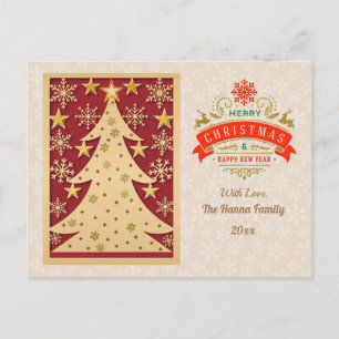 Carte Postale Joyeux Noël en or & Bonne Année & Flocon de neige