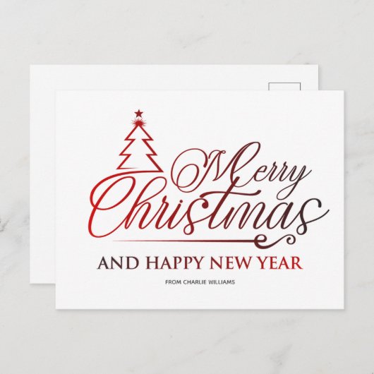 Carte Postale Joyeux Noël et Bonne Année | Typographie (Devant / Derrière)