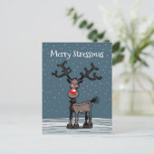 Carte Postale Joyeux Noël et Stressmas avec Rudolph (Debout devant)