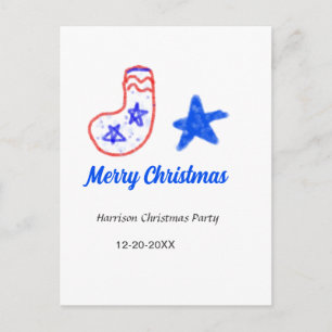 Carte Postale Joyeux Noël étoile bleue chaussettes rouges nom da