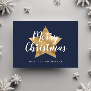 Carte Postale Joyeux Noël étoile d'or bleu marine moderne 