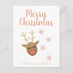 Carte Postale Joyeux Noël Fabrique Rindeer Snowflakes rose