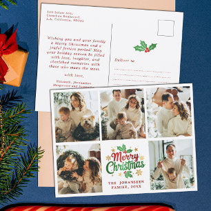 Carte Postale Joyeux Noël Famille Photo Collage Festive Berry