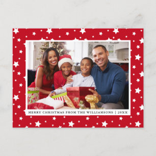 Carte Postale Joyeux Noël Famille Photo Étoiles Rouge