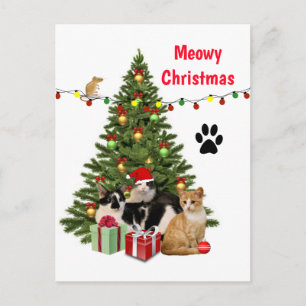 Carte Postale Joyeux Noël félin / Collage conçu pour l'amant de
