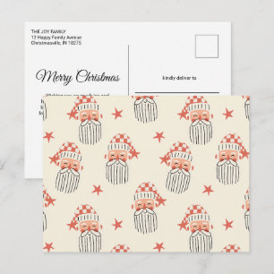 Carte Postale Joyeux Noël fête d'hiver visage de Père Noël crèch