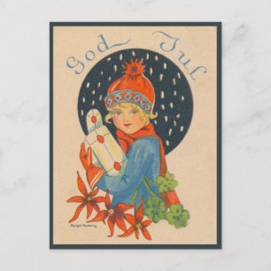 Carte Postale Joyeux Noël - fille, vieux Suédois vintage