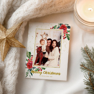 Carte Postale Joyeux Noël Fleurs rouges Fêtes Photo