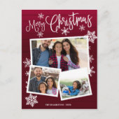 Carte Postale Joyeux Noël Flocon de neige Rustique 3 Photos Coll (Devant)