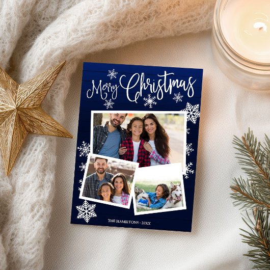 Carte Postale Joyeux Noël Flocon de neige Rustique 3 Photos Coll