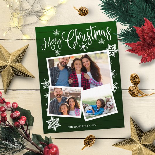 Carte Postale Joyeux Noël Flocon de neige Rustique 3 Photos Coll