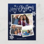 Carte Postale Joyeux Noël Flocon de neige Rustique 3 Photos Coll (Devant)