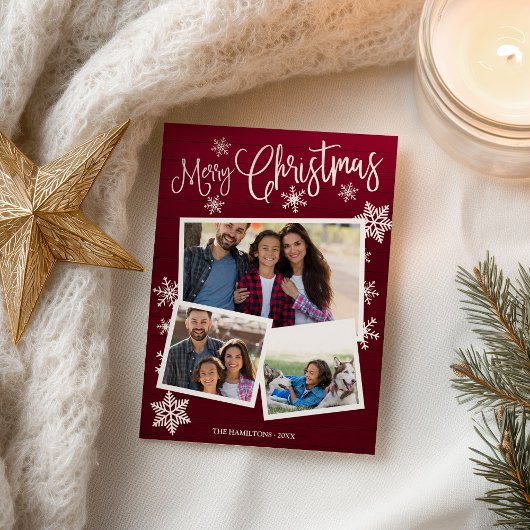 Carte Postale Joyeux Noël Flocon Rustique 3 Photos Collage