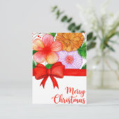 Carte Postale Joyeux Noël floral - Bow rouge et fête (Debout devant)