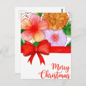 Carte Postale Joyeux Noël floral - Bow rouge et fête (Devant / Derrière)
