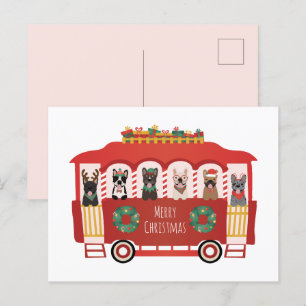 Carte Postale Joyeux Noël Français Bulldogs Vacances Trolly