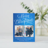 Carte Postale joyeux Noël fun script 2 photos bleu fête (Debout devant)