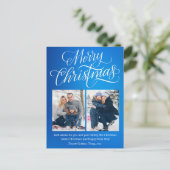 Carte Postale joyeux noël fun script 2 photos bleu vacances (Debout devant)