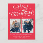 Carte Postale joyeux Noël fun script 2 photos rouge fête (Devant)