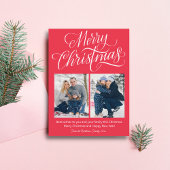 Carte Postale joyeux Noël fun script 2 photos rouge fête