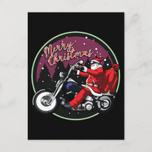 Carte Postale Joyeux Noël Funny Père Noël Rides Cadeaux Moto