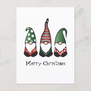 Carte Postale Joyeux Noël Gnomes Rouge Vert