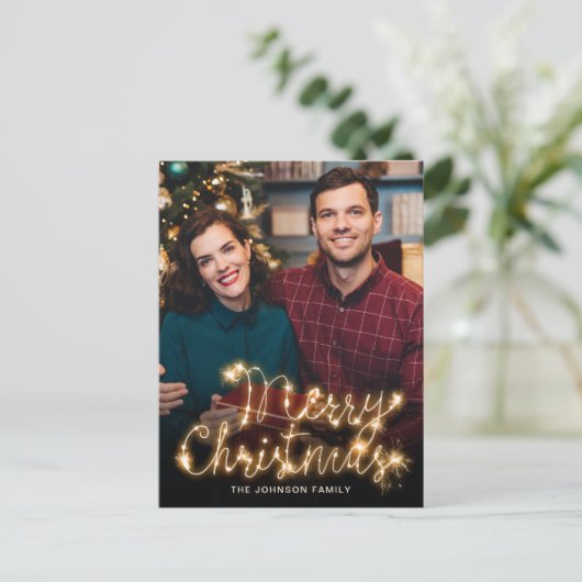 Carte Postale Joyeux Noël Gold Sparkle Script PHOTO Salutation (Debout devant)