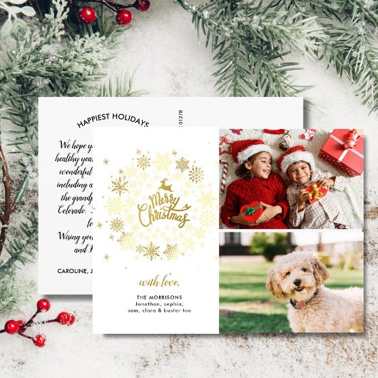 Carte Postale Joyeux Noël Gold Wreath 2 Photos