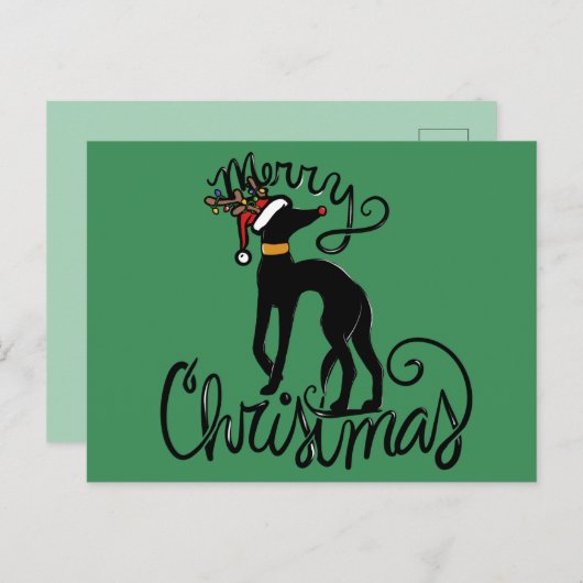 Carte Postale Joyeux Noël Greyhound Reindeer (Devant / Derrière)