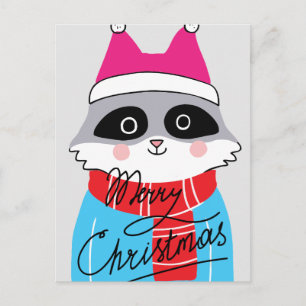 Carte Postale Joyeux Noël   Happy Holiday Winter Raccoon