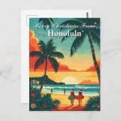 Carte Postale Joyeux Noël Honolulu Tropical Beach Sunset (Devant / Derrière)