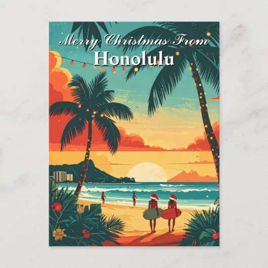 Carte Postale Joyeux Noël Honolulu Tropical Beach Sunset (Devant)