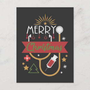 Carte Postale Joyeux Noël Infirmière Médicale Docteur Stethoscop
