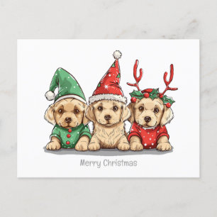 Carte Postale Joyeux Noël Jaune Labrador Retriever Dogs