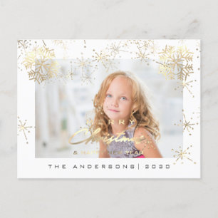 Carte Postale Joyeux Noël Joyeuse Année Or Neige Blanche Photo