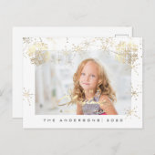 Carte Postale Joyeux Noël Joyeuse Année Or Neige Blanche Photo (Devant / Derrière)